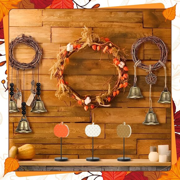 3Pcs Fall Thanksgiving Orange White Brown Pumpkin Reversible Wood Tall decor - Picture 5 of 7